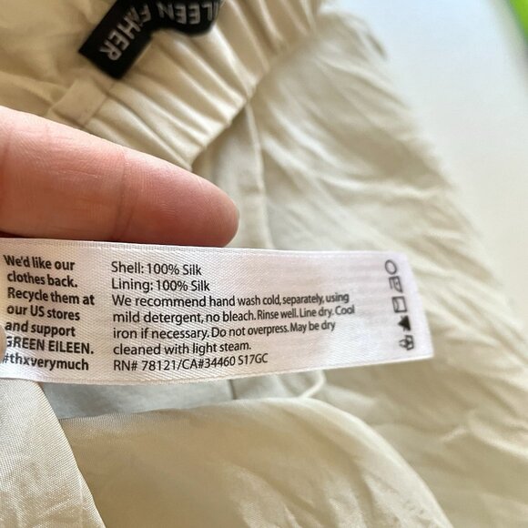 Eileen Fisher 100% Silk A-Line Faux Wrap Pull-On Midi Skirt Cream size XS - Picture 7 of 7